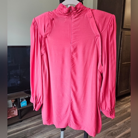 IRO Sense Button Detail Crepe De Chine Blouse Pink Mock-Neck - Picture 3 of 8